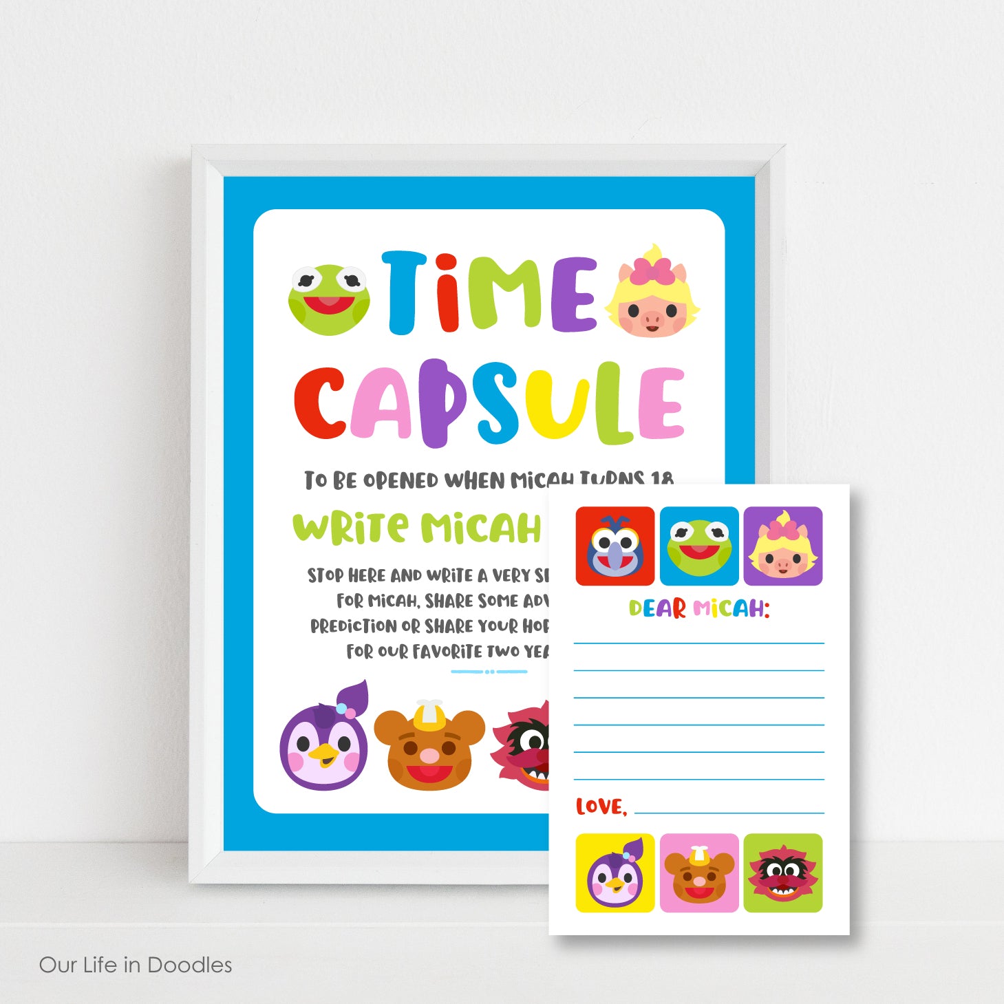 Muppet Babies Time Capsule Sign & Time Capsule Cards, First Birthday Party, Printable Party Decor