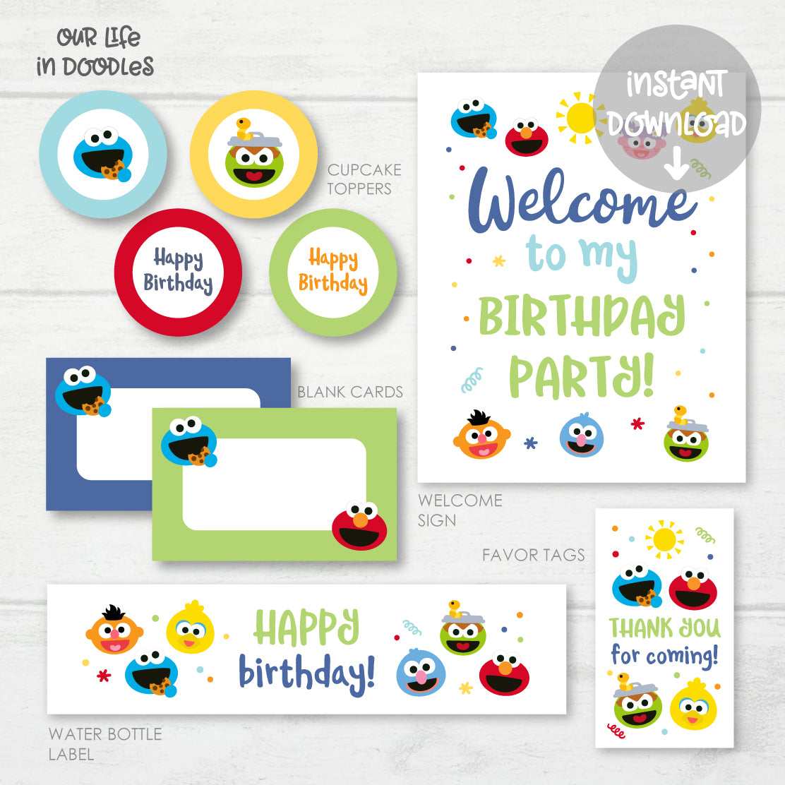 Sesame Street Party Decor, Elmo Cookie Monster Birthday Printable Party