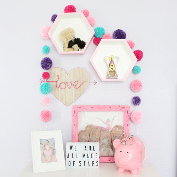 Pom Pom Garland, Yarn Pink Banner, Party and Room Decor