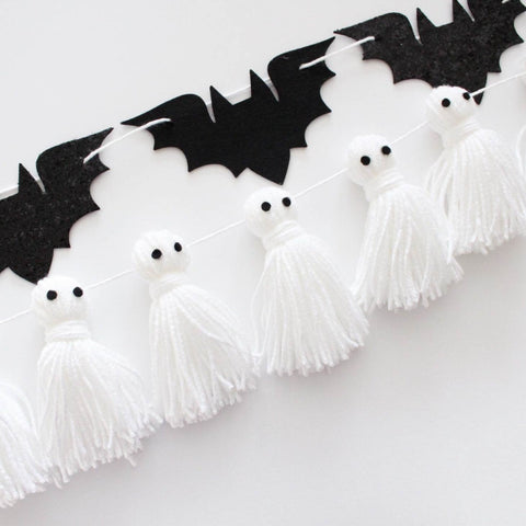 Ghost Tassels Garland, Yarn Ghosts Halloween Garland, Halloween Party & Room Decor