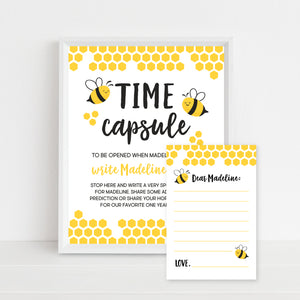 Bumble Bee Time Capsule Sign & Time Capsule Cards, Bee First Birthday Party, Printable Party Decor